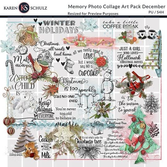 Memory Collage Art Pack December Preview by Karen Schulz Designs