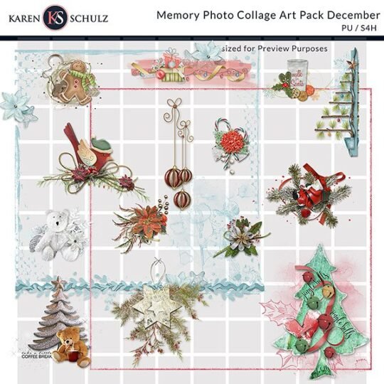 Memory Collage Art Pack December Clusters Preview by Karen Schulz Designs