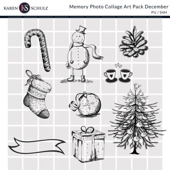Memory Collage Art Pack December Line Art Graphics Preview by Karen Schulz Designs