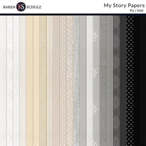 My Story Digital Scrapbook Papers Preview by Karen Schulz Designs