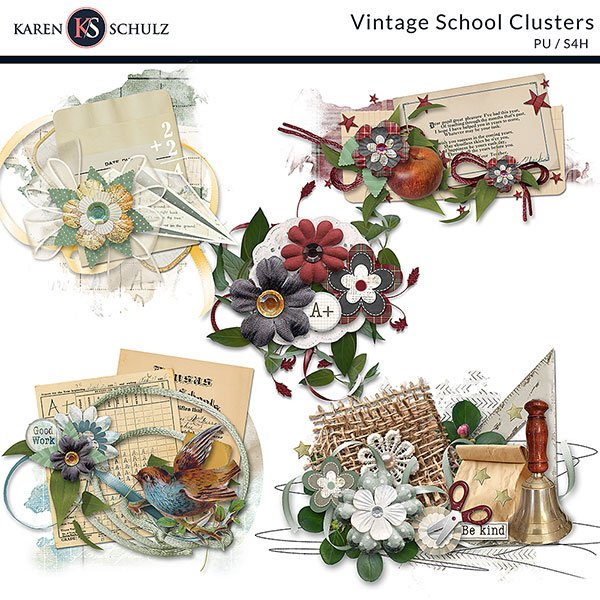 digital-scrapbooking-Vintage School-clusters-by-karen-schulz-designs