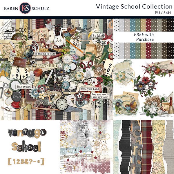 Digital Scrapbooking Kits Back to School, Digital Back to School Elements,  School Scrapbook Embellishment, Back to School Scrapbook Kit 