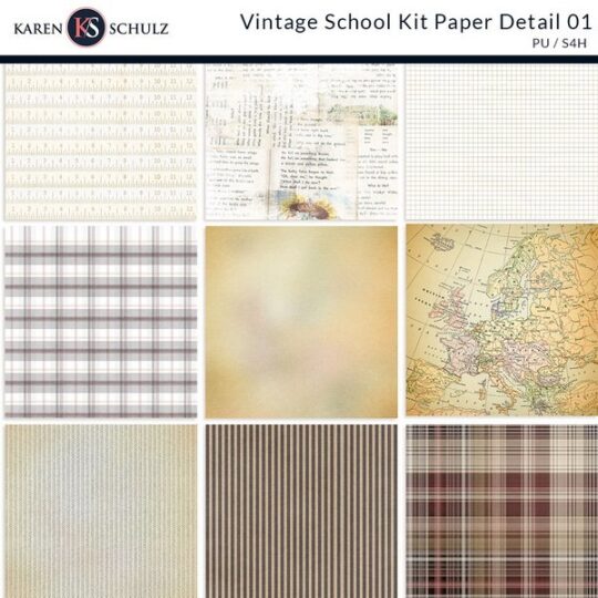 digital-scrapbooking-Vintage School-kit-papers-preview-detail-1-by-karen-schulz-designs