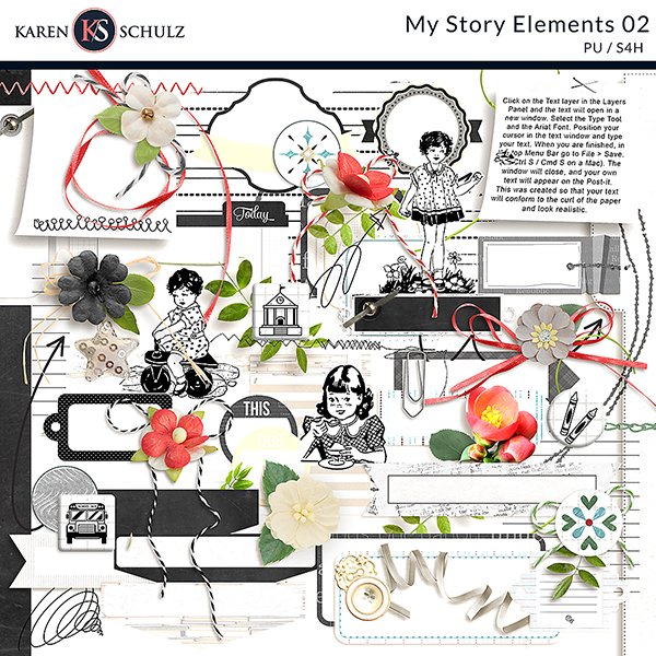 My Crafty Story Digital Scrapbooking Kit Digital Scrapbook Kit Papers and  Elements personal Use S4H/S4O 