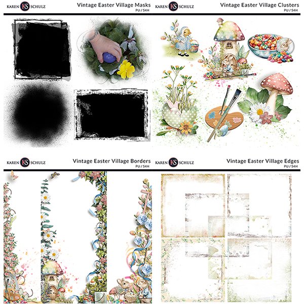 Vintage Easter Village Digital Scrapbook Pack Previews by Karen Schulz Designs