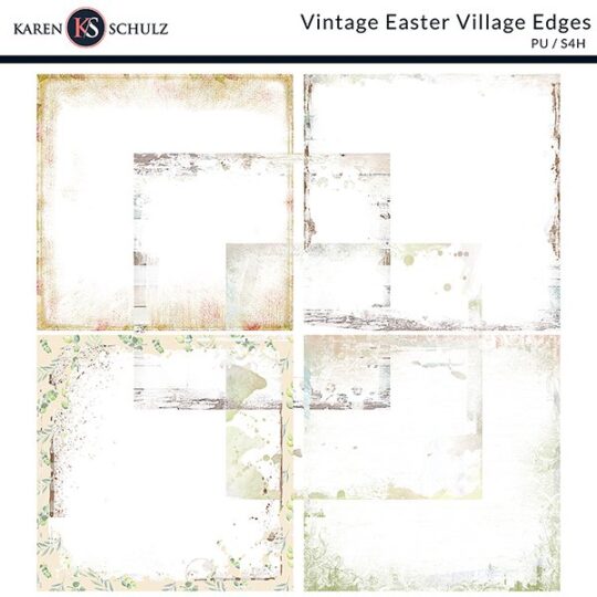 Vintage Easter Village Digital Scrapbook Edges Preview by Karen Schulz Designs