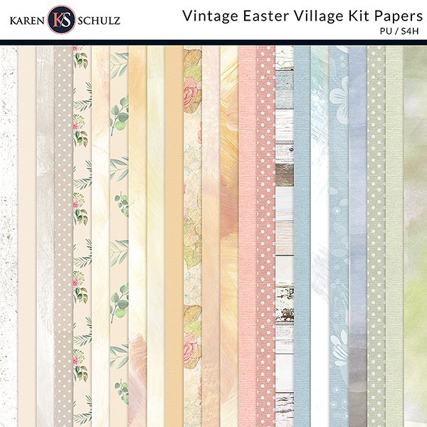 Vintage Easter Village Digital Scrapbook Kit papers Preview by Karen Schulz Designs