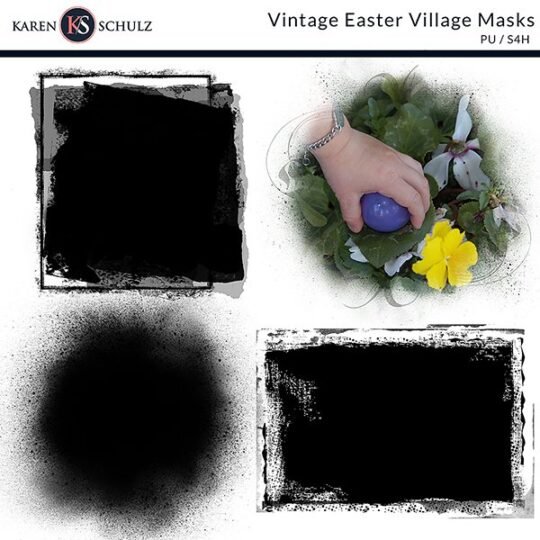 Vintage Easter Village Digital Scrapbook Masks Preview by Karen Schulz Designs