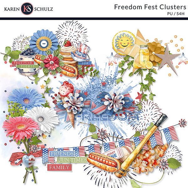 Karen Schulz digital scrapbooking clusters freedom fest