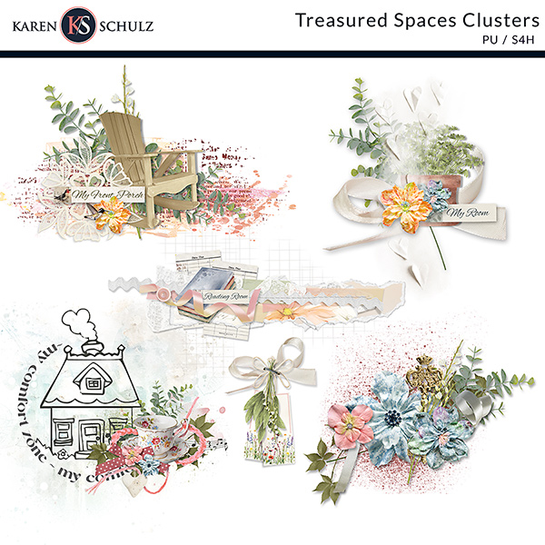 Digital Scrapbook Treasured Spaces Clusters Karen Schulz