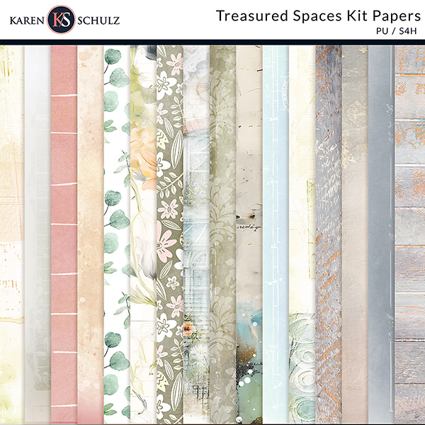 Digital Scrapbook Treasured Spaces Kit Papers Karen Schulz