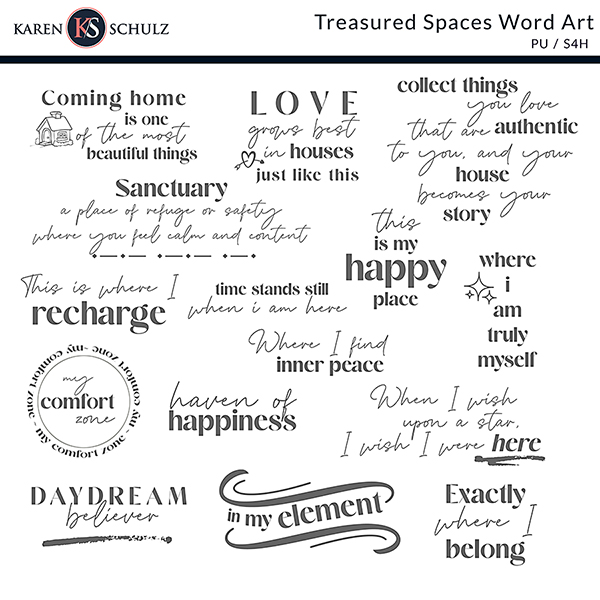 Digital Scrapbook Treasured Spaces Word Art Karen Schulz