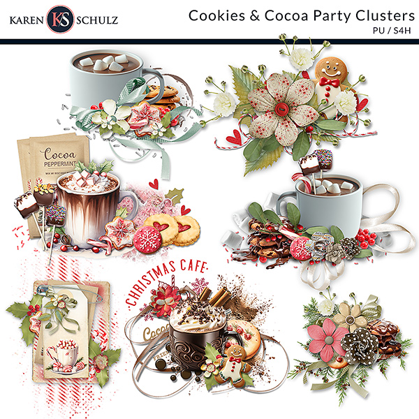 Cookies and Cocoa Digital Scrapbook Clusters Preview by Karen Schulz Designs