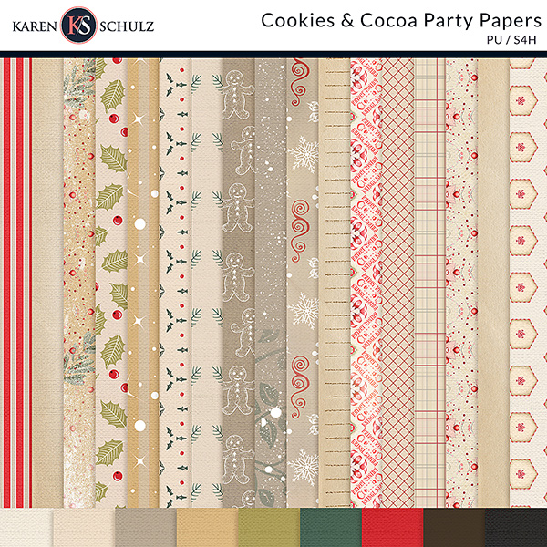 Cookies and Cocoa Digital Scrapbook Kit Papers Preview by Karen Schulz Designs