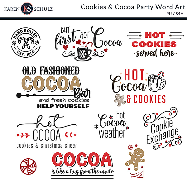 Cookies and Cocoa Digital Scrapbook Word Art Preview by Karen Schulz Designs