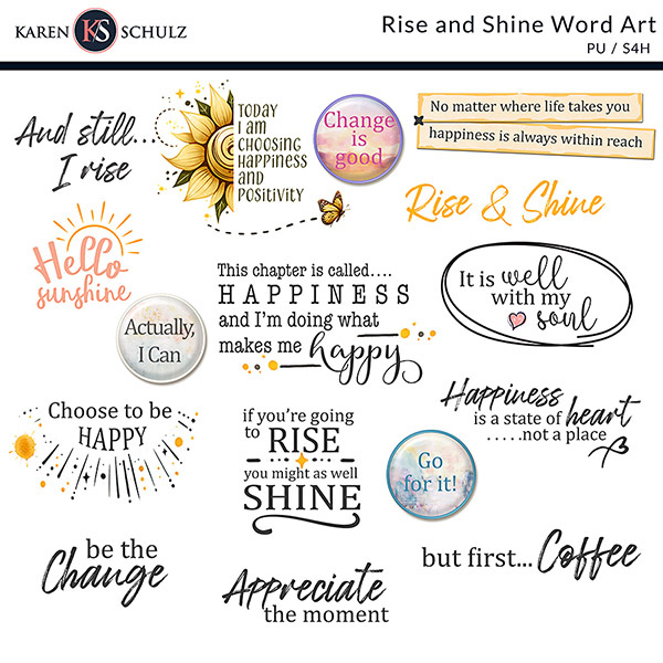 Rise and Shine Digital Scrapbooking Word Art by Karen Schulz