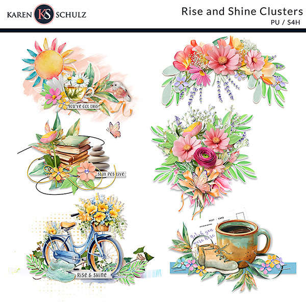 Rise and Shine Digital Scrapbooking Clusters by Karen Schulz