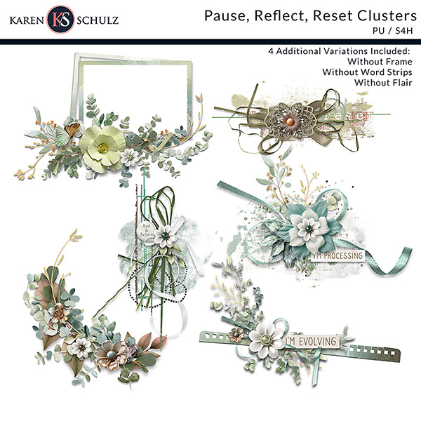 Pause, Reflect, Reset Digital Scrapbooking Clusters by Karen Schulz